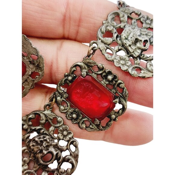 Vintage Rare Intaglio Glass Lady & Face Necklace (A4512) - Picture 5 of 7